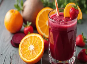 Orange juice with beets and strawberries
